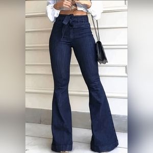 90s Vintage Tie Waist Butt Lifting Flare Jeans